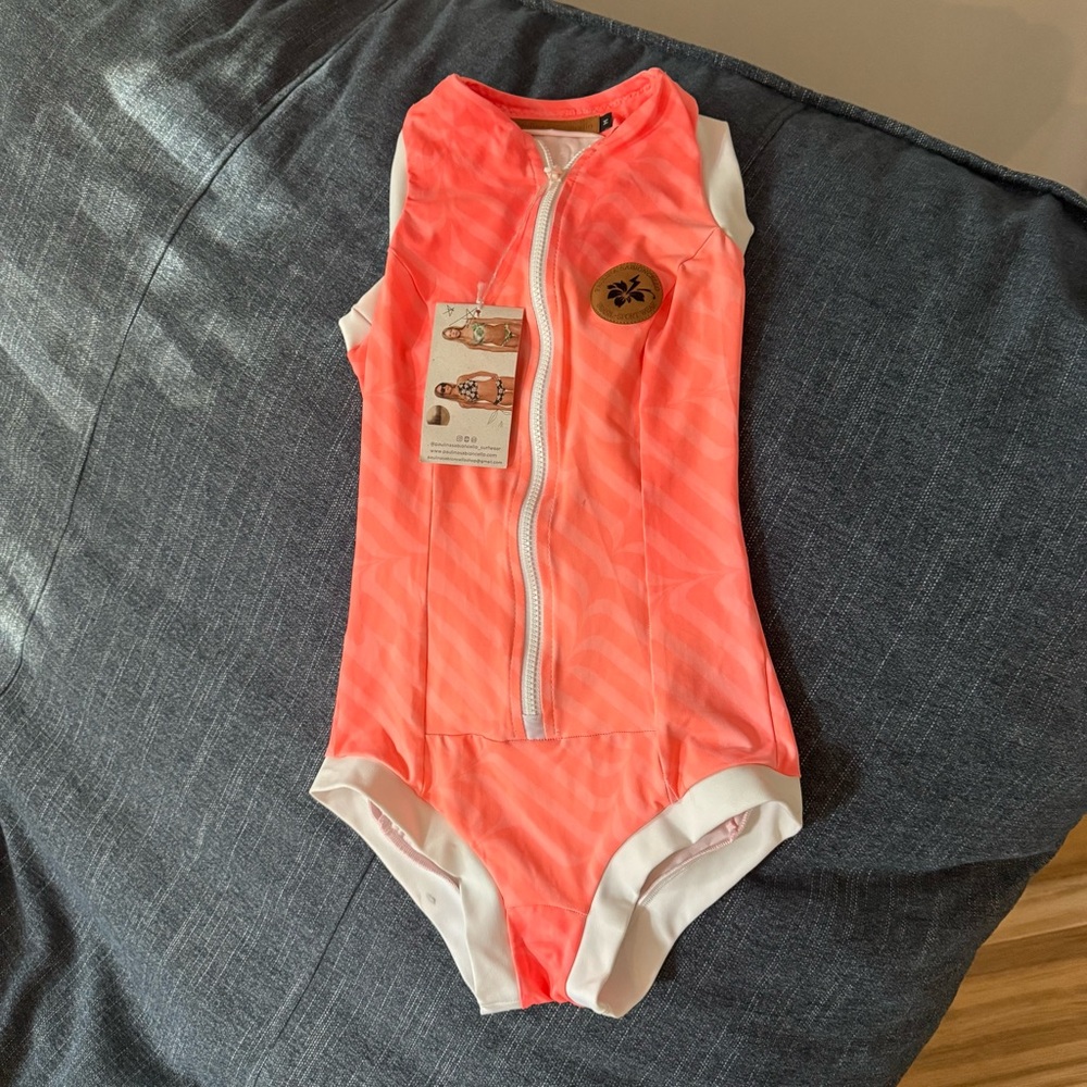NWT Paulina Sabioncello Coral and White Zip-Up Swimsuit size M